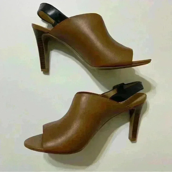 Franco Sarto Quatrain Cross Strap Slingback Heel Brown 9M brown leather hight - Picture 5 of 11